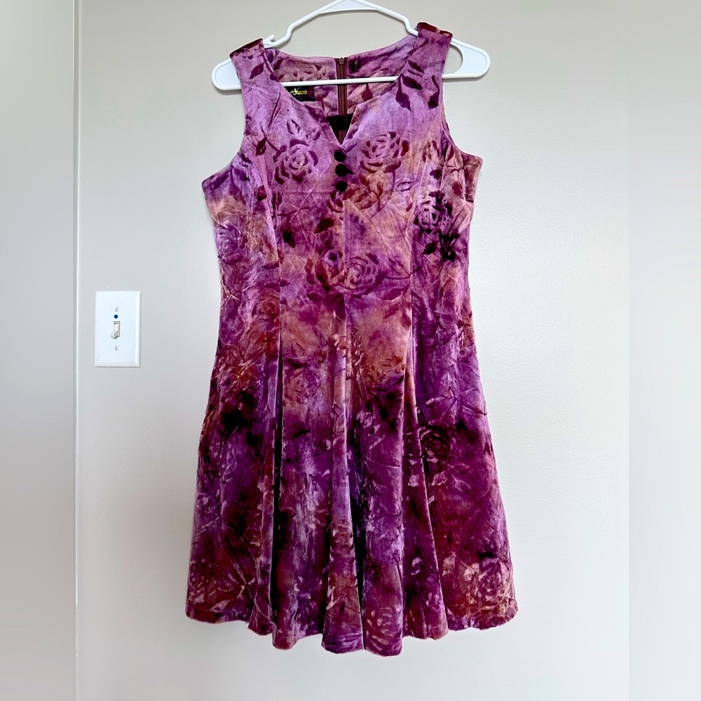Velvet Purple Floral Sleeveless Dress – Party / Evening Wear